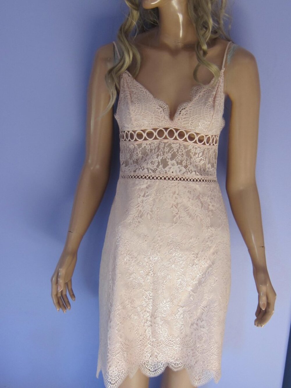VICTORIA'S SECRET DREAM ANGELS PINK SHIMMER FLORAL LACE SLIP DRESS SATIN  LACE S
